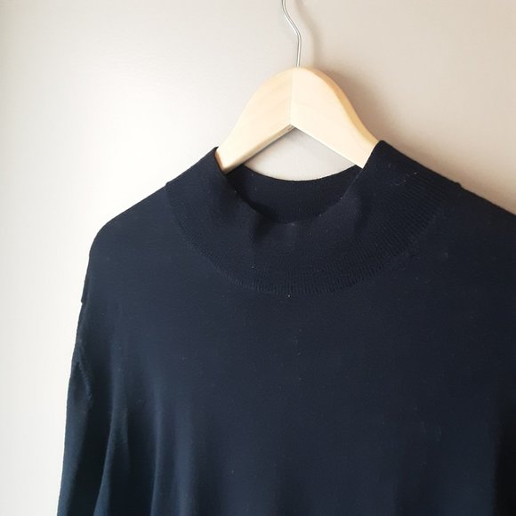 Black Brown 1826  Men's Navy Blue Mock Neck 100% Merino Wool Sweater Size XL - Picture 6 of 15